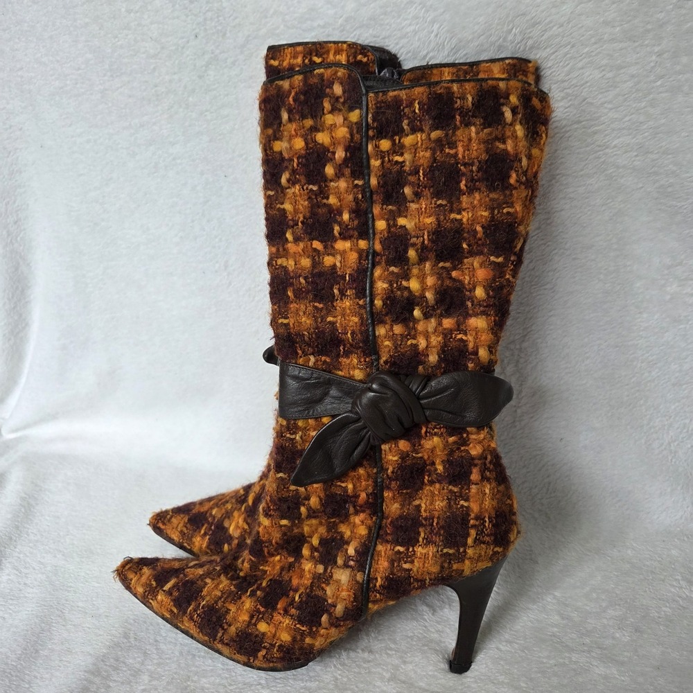VTG Joey O Tweed Boots Orange Brown Retro SVIG Sole Sz 8 70s Narrow Spain Made